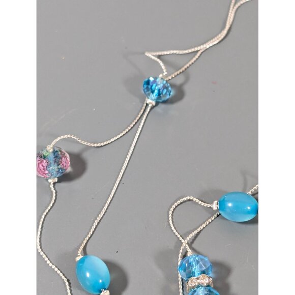 Croft & Barrow Blue Glass Cats Eye Pink Rose Flower Bead Multi Chain Necklace NE - Picture 8 of 11